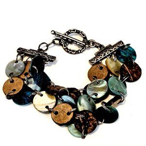 Lia Sophia Aloha Mother of Pearl Multi Strand Silver Tone Toggle 8" Bracelet